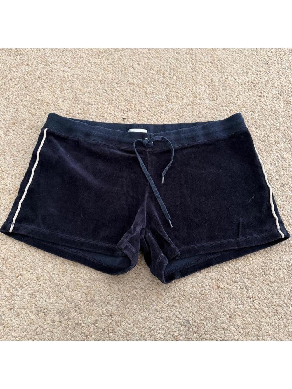 JLo black velvet shorts with white trim